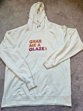 Dunkin' Donuts "Grab Me a Glazed" cream hoodie XXL Donut Ben Affleck Superb Bowl
